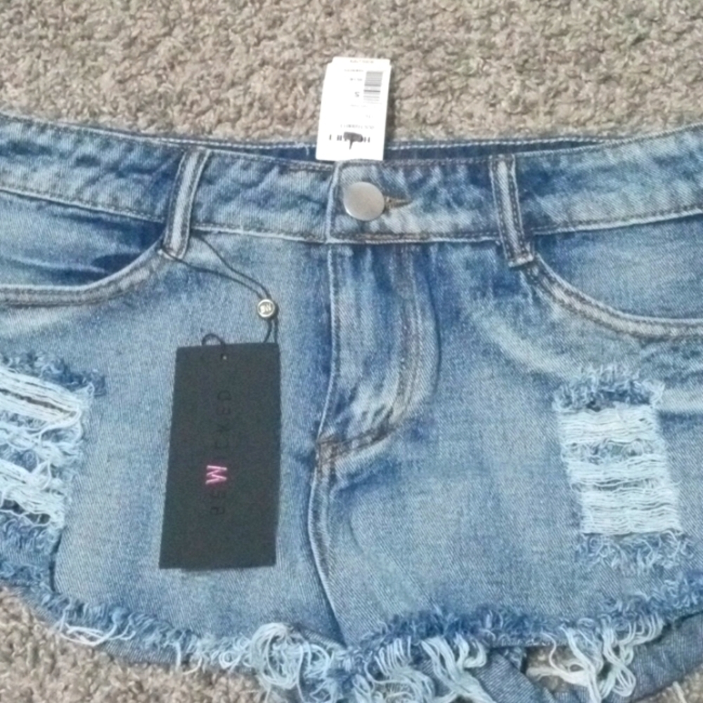 Blue denim lace shorts